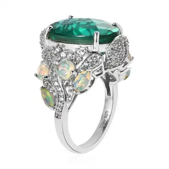 Peacock Quartz and Ethiopian Opal Ring in Platinum Over Sterling Silver - Picture 2 of 9